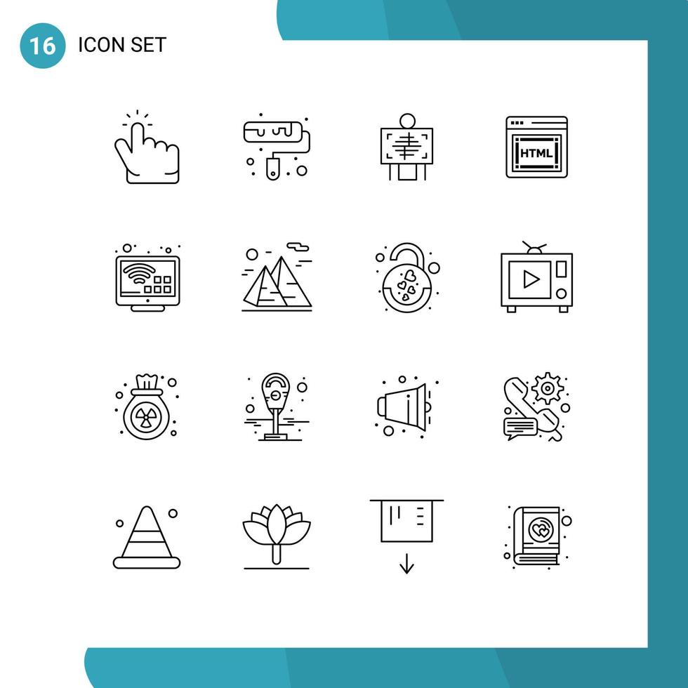 uppsättning av 16 modern ui ikoner symboler tecken för TV internet patient underhållning html redigerbar vektor design element