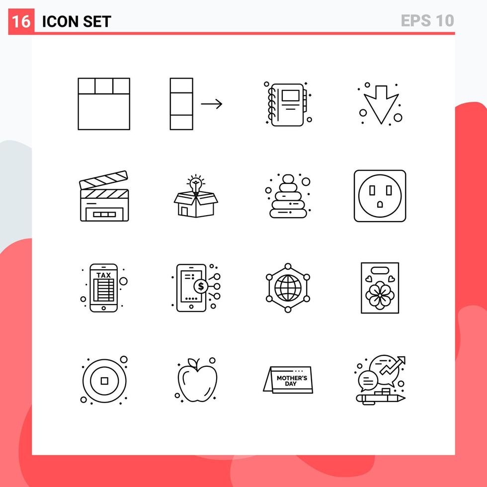 16 kreativ ikoner modern tecken och symboler av aning låda pil filma flik kläpp redigerbar vektor design element