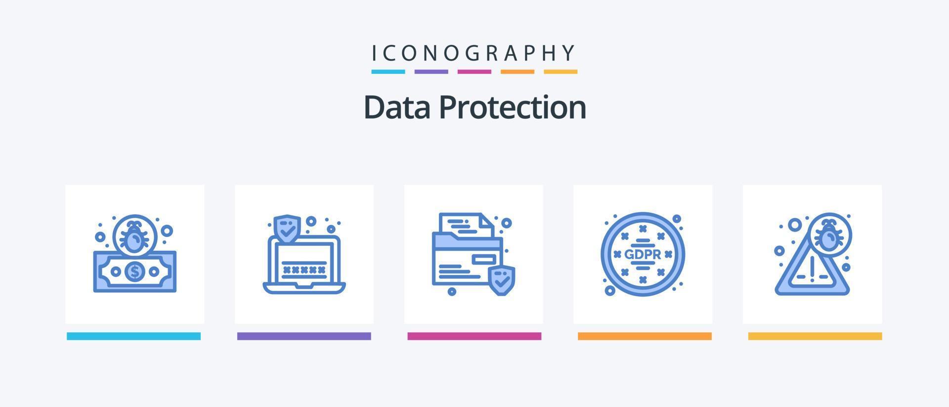 Daten Schutz Blau 5 Symbol Pack einschließlich . Virus. Sicherheit. Sicherheit. Daten. kreativ Symbole Design vektor