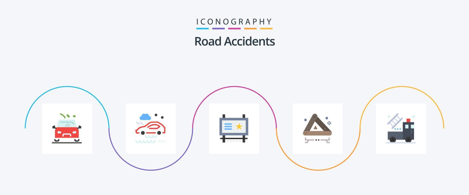 Straße Unfälle eben 5 Symbol Pack einschließlich Wagen. Straße. Anzeige Tafel. Notfall. Straße Werbung vektor