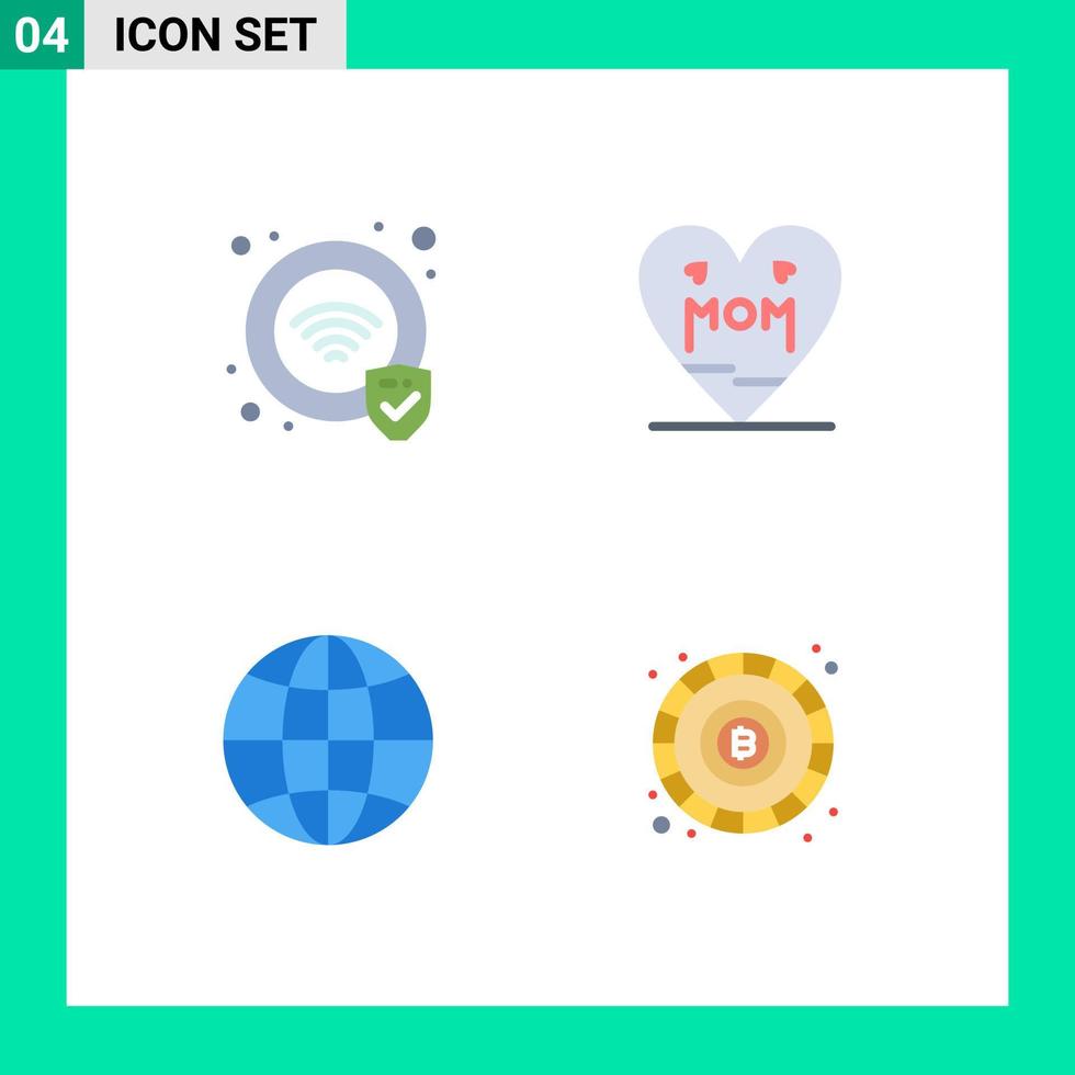 packa av 4 modern platt ikoner tecken och symboler för webb skriva ut media sådan som skydd internet hjärta mor blockchain redigerbar vektor design element
