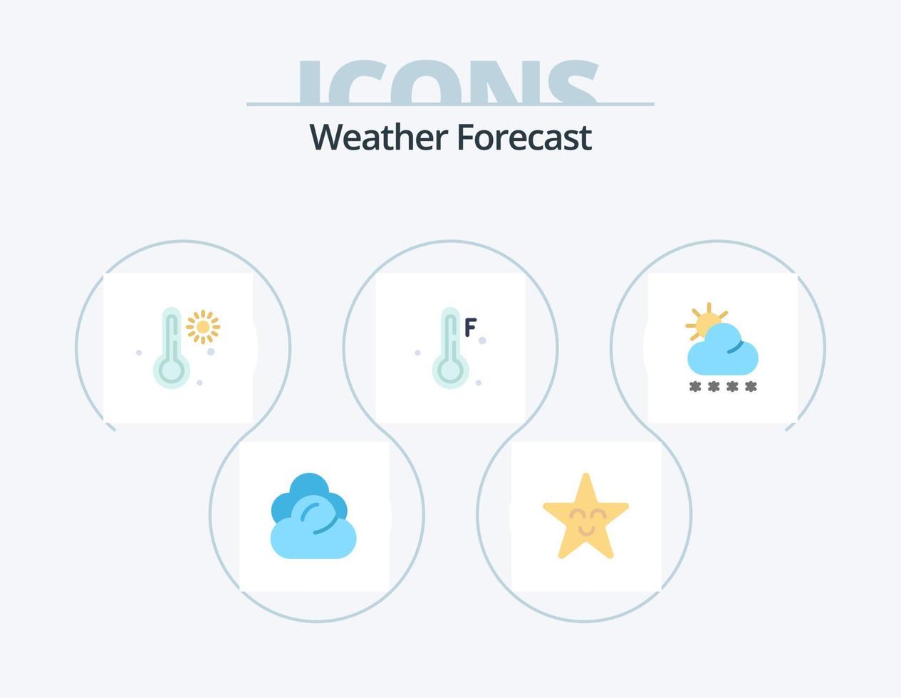 väder platt ikon packa 5 ikon design. . Sol. temperatur. snö. väder vektor