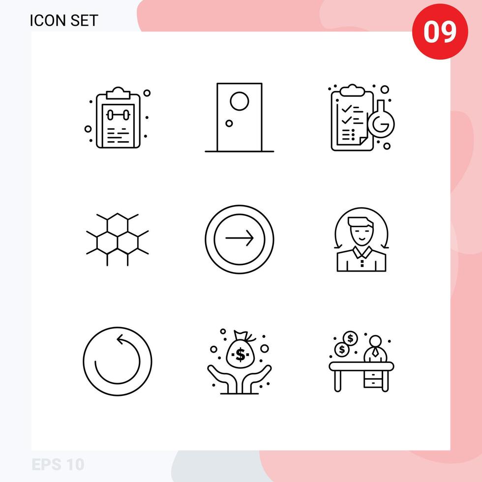 grupp av 9 konturer tecken och symboler för hälsa strukturera interiör molekyl flaska redigerbar vektor design element