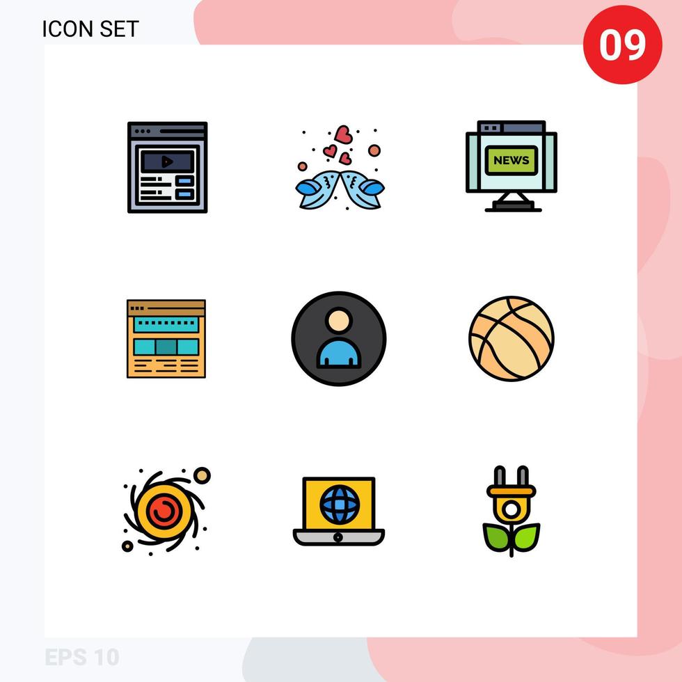 9 thematisch Vektor gefüllte Linie eben Farben und editierbar Symbole von Seite Geschäft romantisch Browser Nachrichten editierbar Vektor Design Elemente