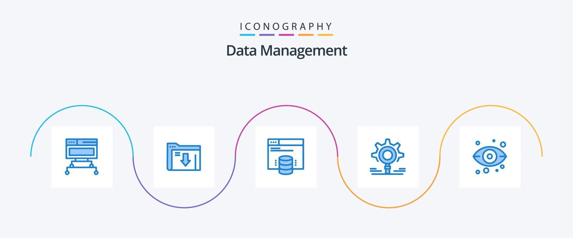 Daten Verwaltung Blau 5 Symbol Pack einschließlich Server. Einstellung. Hosting Webseite. suchen. Ausrüstung vektor