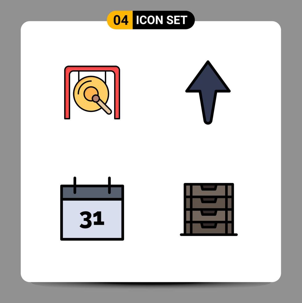 uppsättning av 4 kommersiell fylld linje platt färger packa för gong dokumentera kinesisk kalender skola redigerbar vektor design element