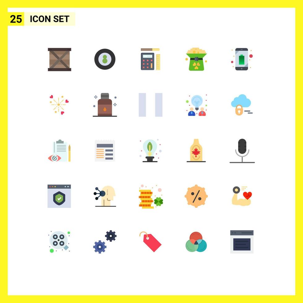 Piktogramm einstellen von 25 einfach eben Farben von Hut Münze Sport Kleeblatt Rahmen editierbar Vektor Design Elemente