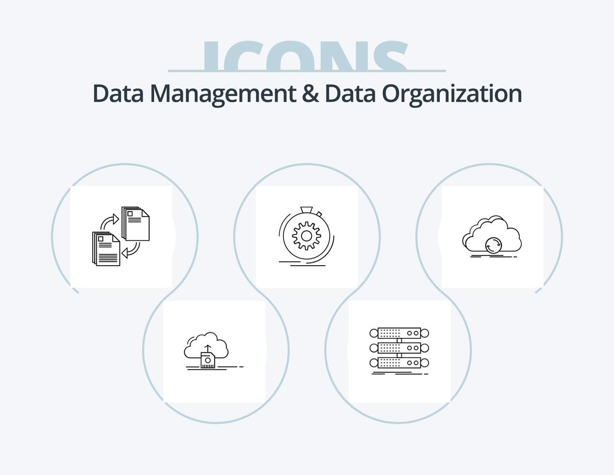 data förvaltning och data organisation linje ikon packa 5 ikon design. kuggstång. server. databas. hemsida. fil vektor