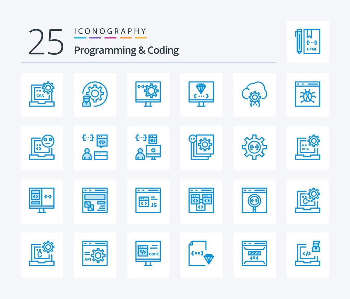 Programmierung und Codierung 25 Blau Farbe Symbol Pack einschließlich entwickeln. Wolke. Verfahren. Programmierung. sich entwickeln vektor