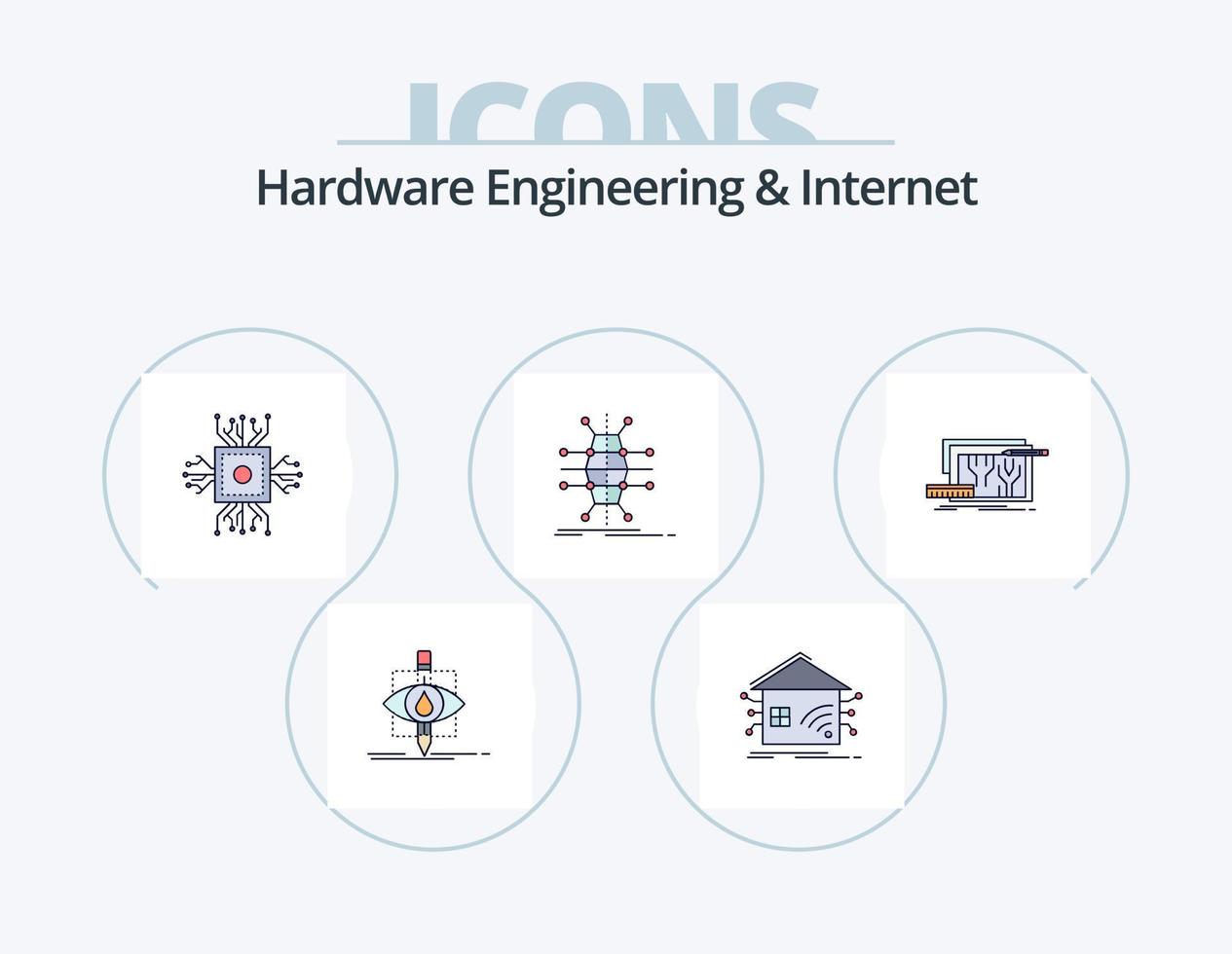 hårdvara teknik och internet linje fylld ikon packa 5 ikon design. industri. fabrik. smart. smart. infrastruktur vektor