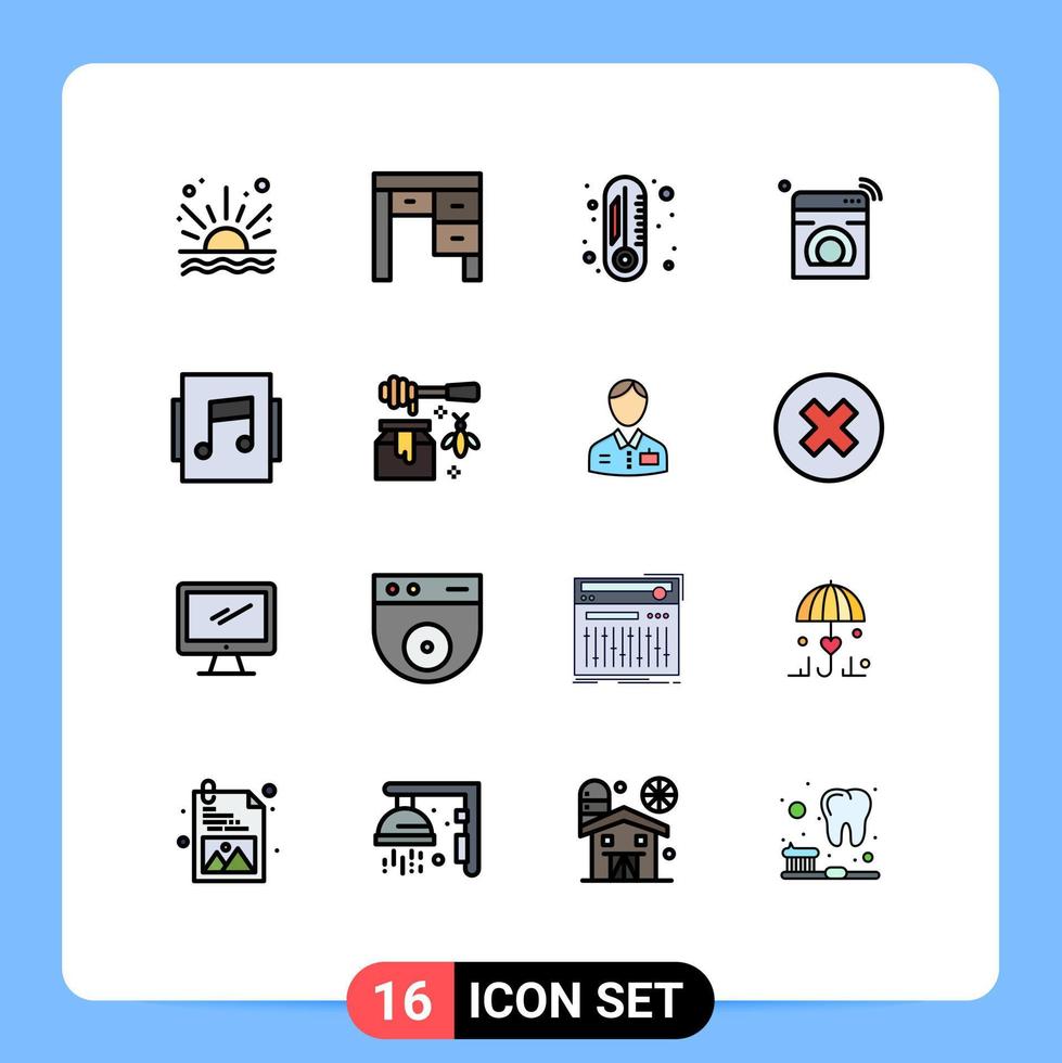 redigerbar vektor linje packa av 16 enkel platt Färg fylld rader av musik wiFi kemi tvättning iot redigerbar kreativ vektor design element