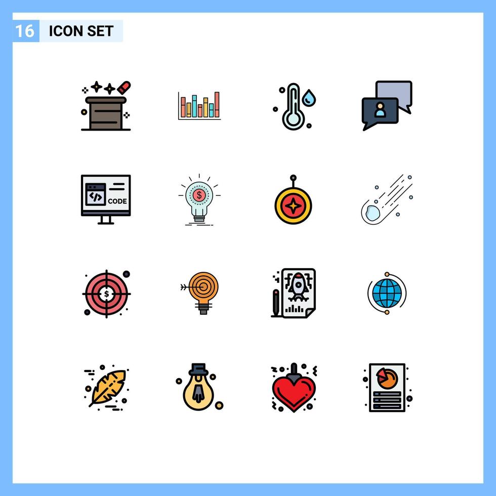 grupp av 16 platt Färg fylld rader tecken och symboler för koda användare ner man chattar redigerbar kreativ vektor design element