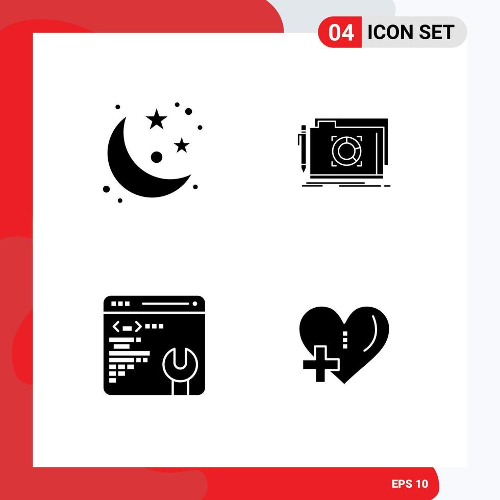4 Benutzer Schnittstelle solide Glyphe Pack von modern Zeichen und Symbole von Mond Netz Seite Sterne Ziel Herz editierbar Vektor Design Elemente