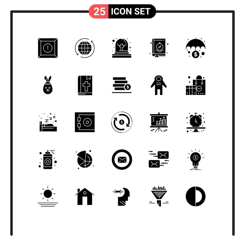 fast glyf packa av 25 universell symboler av pengar bank kyrkogård camping bok redigerbar vektor design element