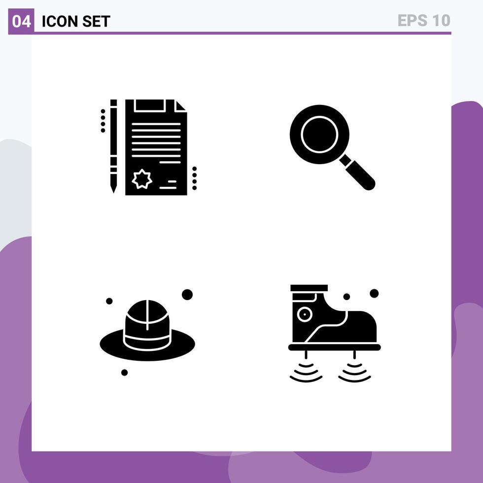 piktogram uppsättning av 4 enkel fast glyfer av certifikat skor Sök brätte service redigerbar vektor design element