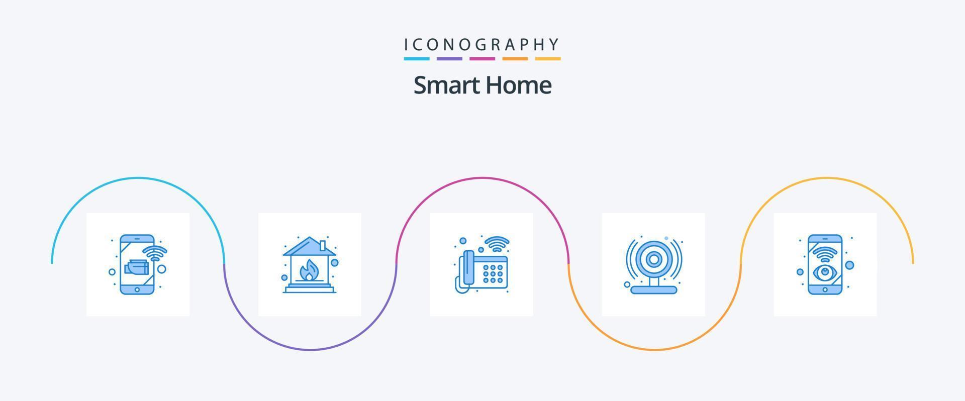 smart Hem blå 5 ikon packa Inklusive wifi. mobil. fast telefon. webb kam. kam vektor