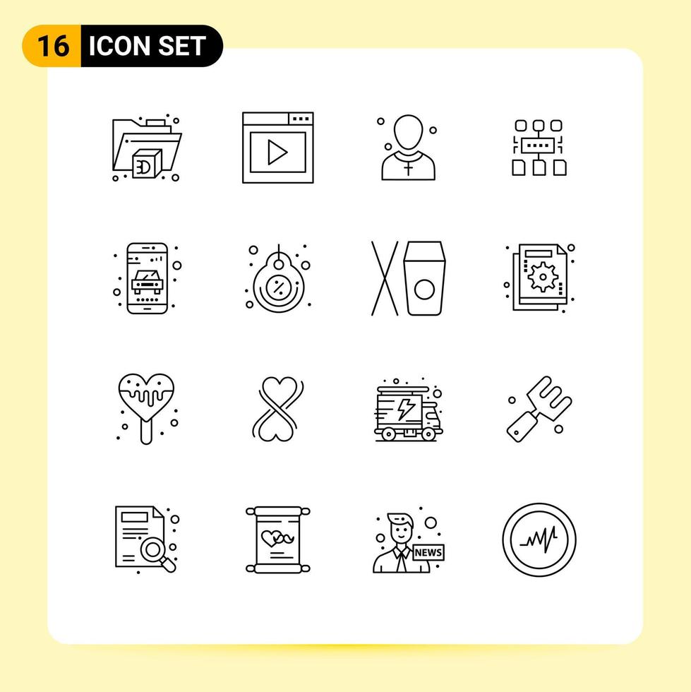 einstellen von 16 modern ui Symbole Symbole Zeichen zum online dokumentieren Kirche Benutzer Algorithmus editierbar Vektor Design Elemente