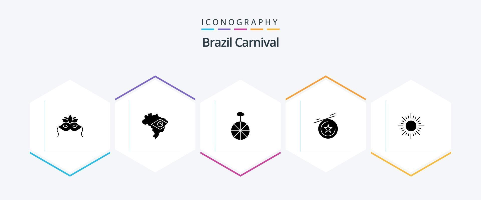 Brasilien Karneval 25 Glyphe Symbol Pack einschließlich Zirkus. Rad. Karte. Feier. Brasilianer vektor