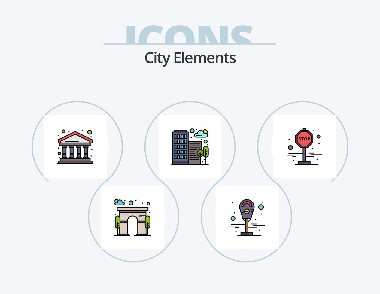 stad element linje fylld ikon packa 5 ikon design. sjukhus. ambulans. sluta. trafik. trafik vektor