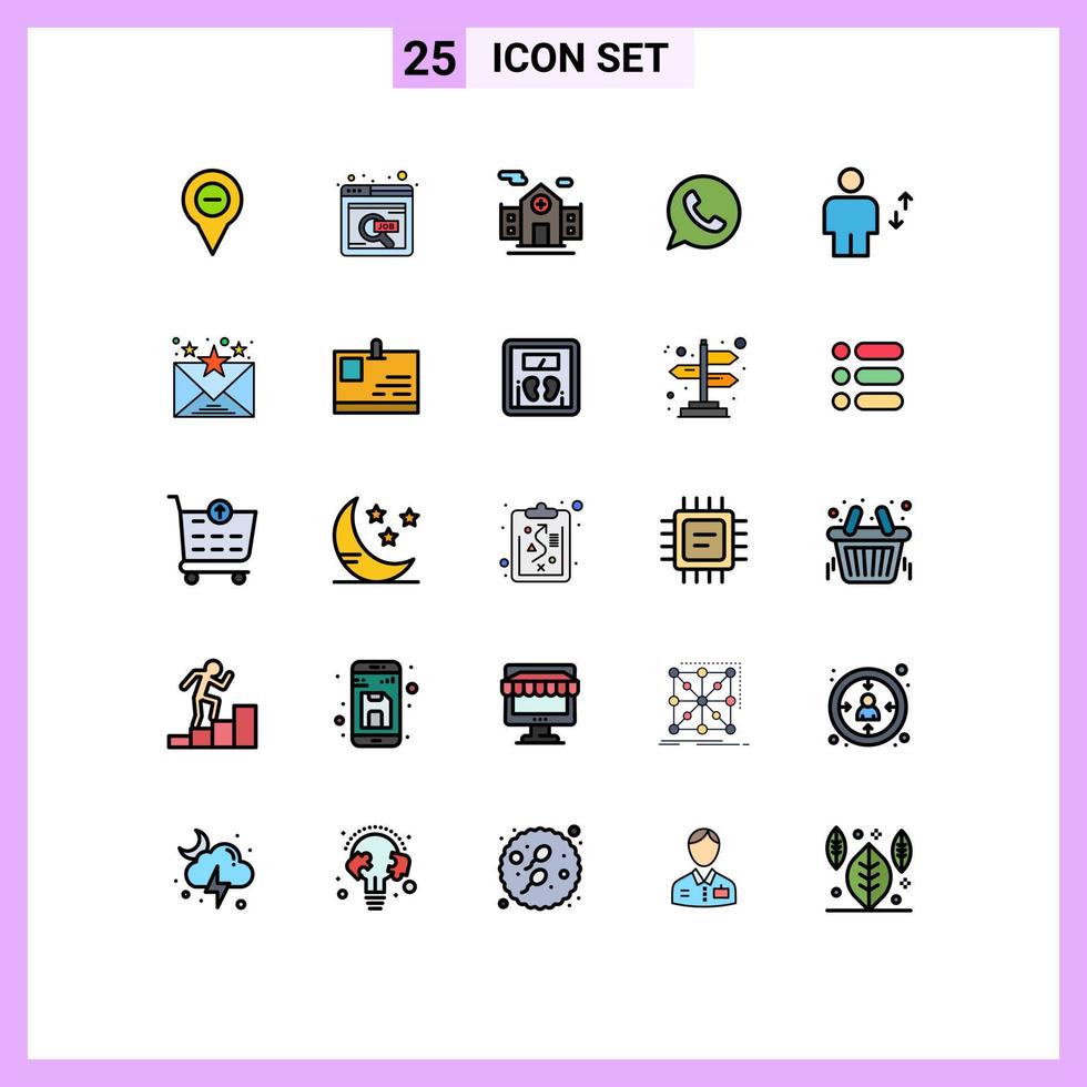 Universal- Symbol Symbole Gruppe von 25 modern gefüllt Linie eben Farben von Körper Watt App online Job Telefon App editierbar Vektor Design Elemente