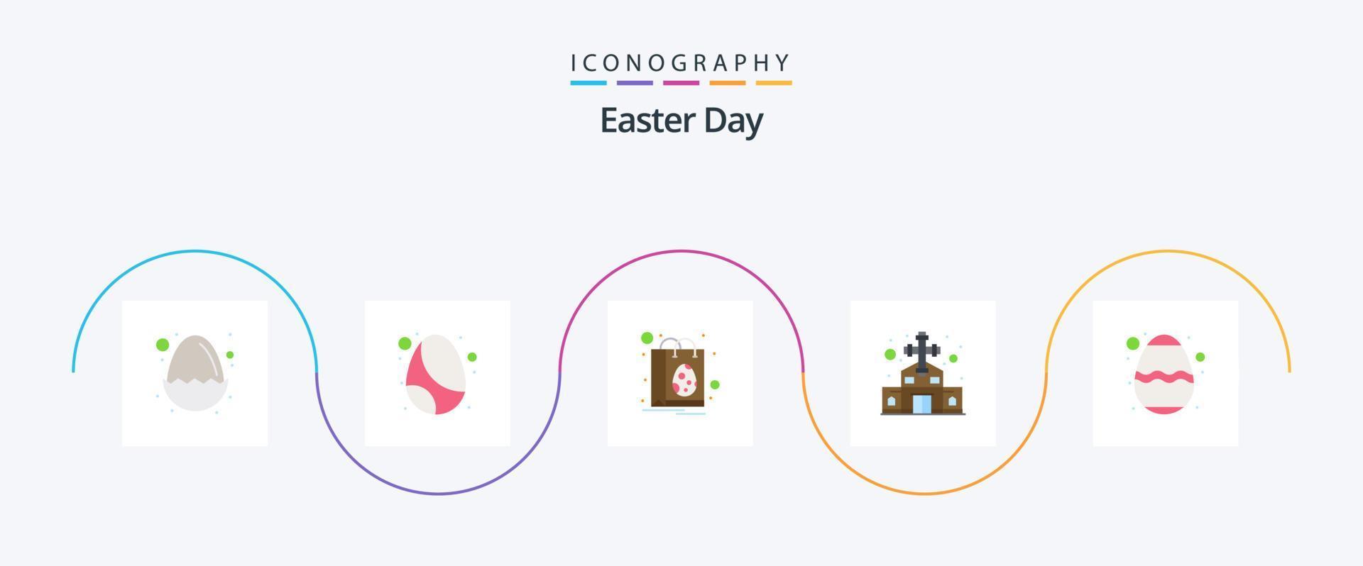 påsk platt 5 ikon packa Inklusive ägg. kristen korsa. väska. kyrka. byggnad vektor