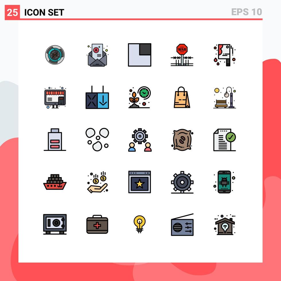 piktogram uppsättning av 25 enkel fylld linje platt färger av ockupation konflikt post bekämpa layout redigerbar vektor design element