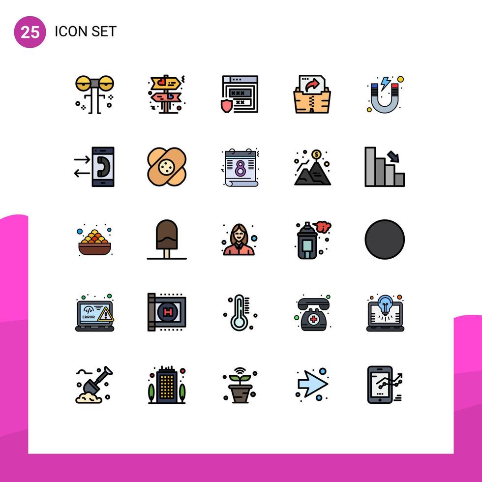 mobil gränssnitt fylld linje platt Färg uppsättning av 25 piktogram av magnet utbildning BRP mapp datoranvändning redigerbar vektor design element