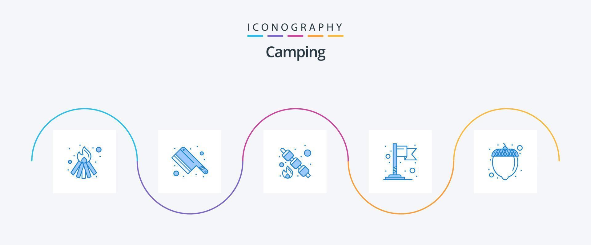 camping blå 5 ikon packa Inklusive . nöt. mat. hasselnöt. Karta vektor