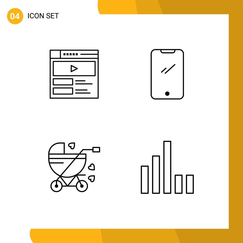 modern uppsättning av 4 fylld linje platt färger och symboler sådan som video bebis transport hemsida mobil buggy redigerbar vektor design element