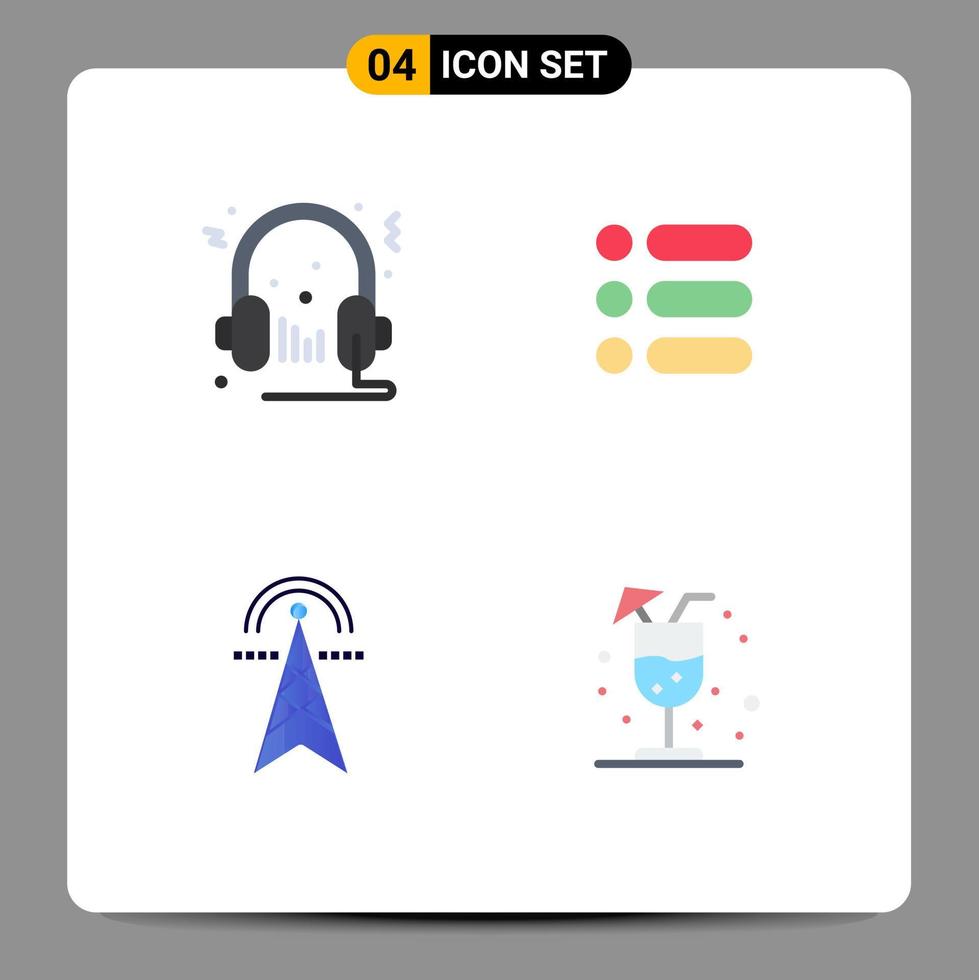 stock vektor ikon packa av 4 linje tecken och symboler för hörlurar elektrisk torn multimedia uppgift kraft redigerbar vektor design element