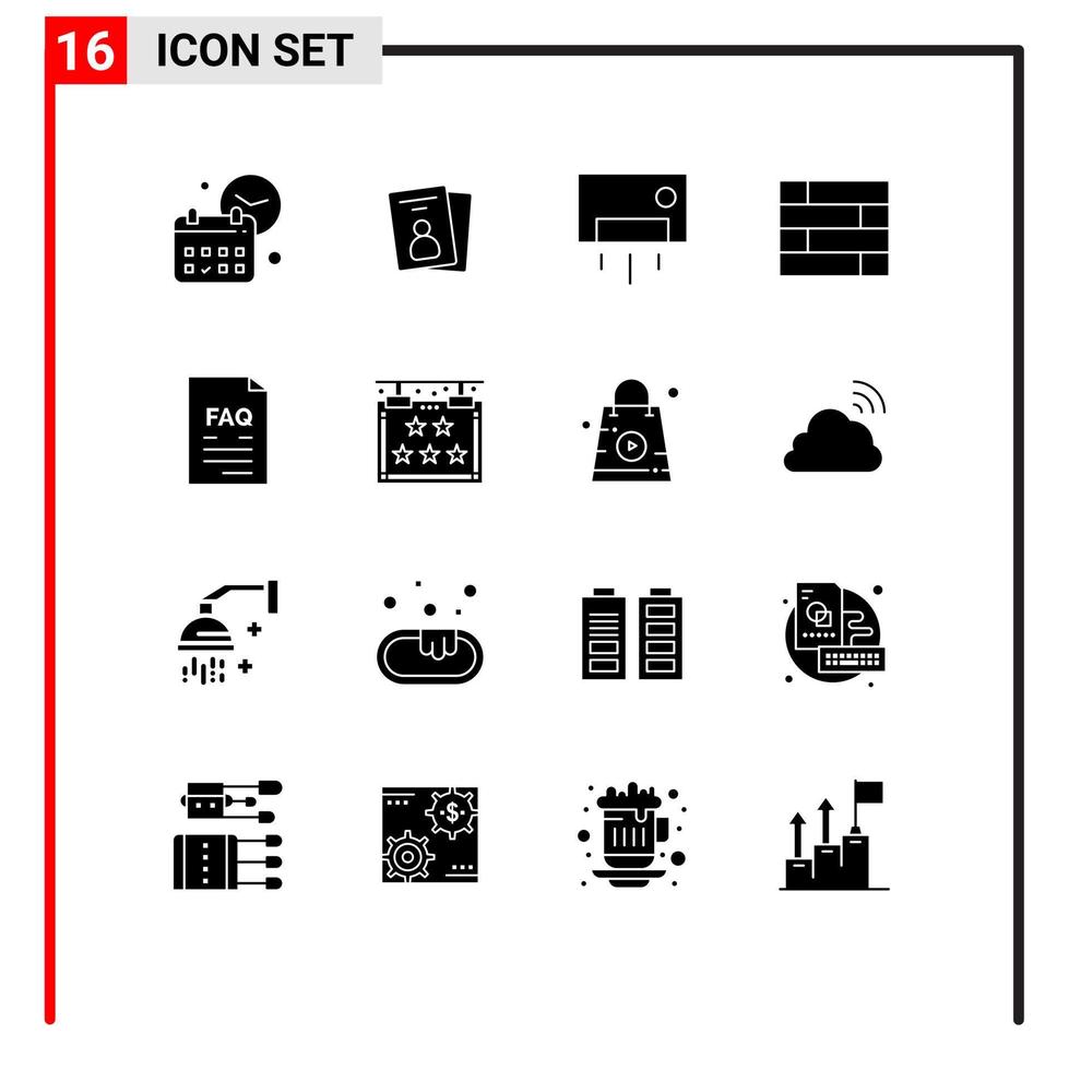 uppsättning av 16 kommersiell fast glyfer packa för Kontakt skydda passera låsa vaddera Hem gods redigerbar vektor design element