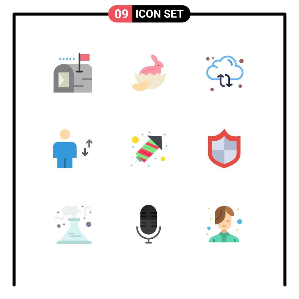 universell ikon symboler grupp av 9 modern platt färger av raket mänsklig refresh hiss avatar redigerbar vektor design element
