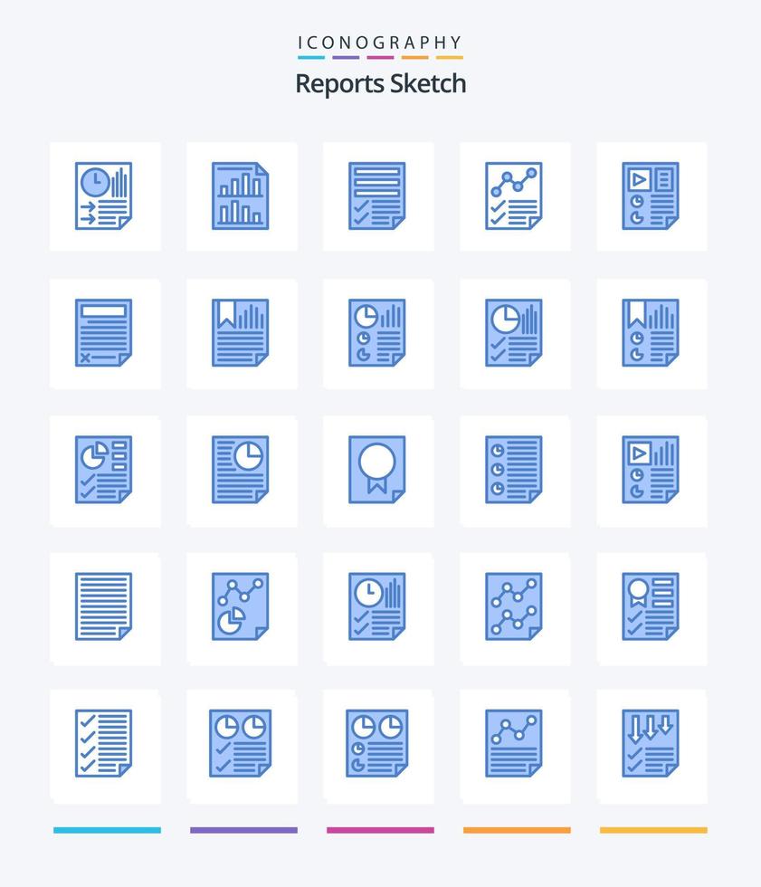 kreativ rapporter skiss 25 blå ikon packa sådan som sida. data. papper. Rapportera. dokumentera vektor