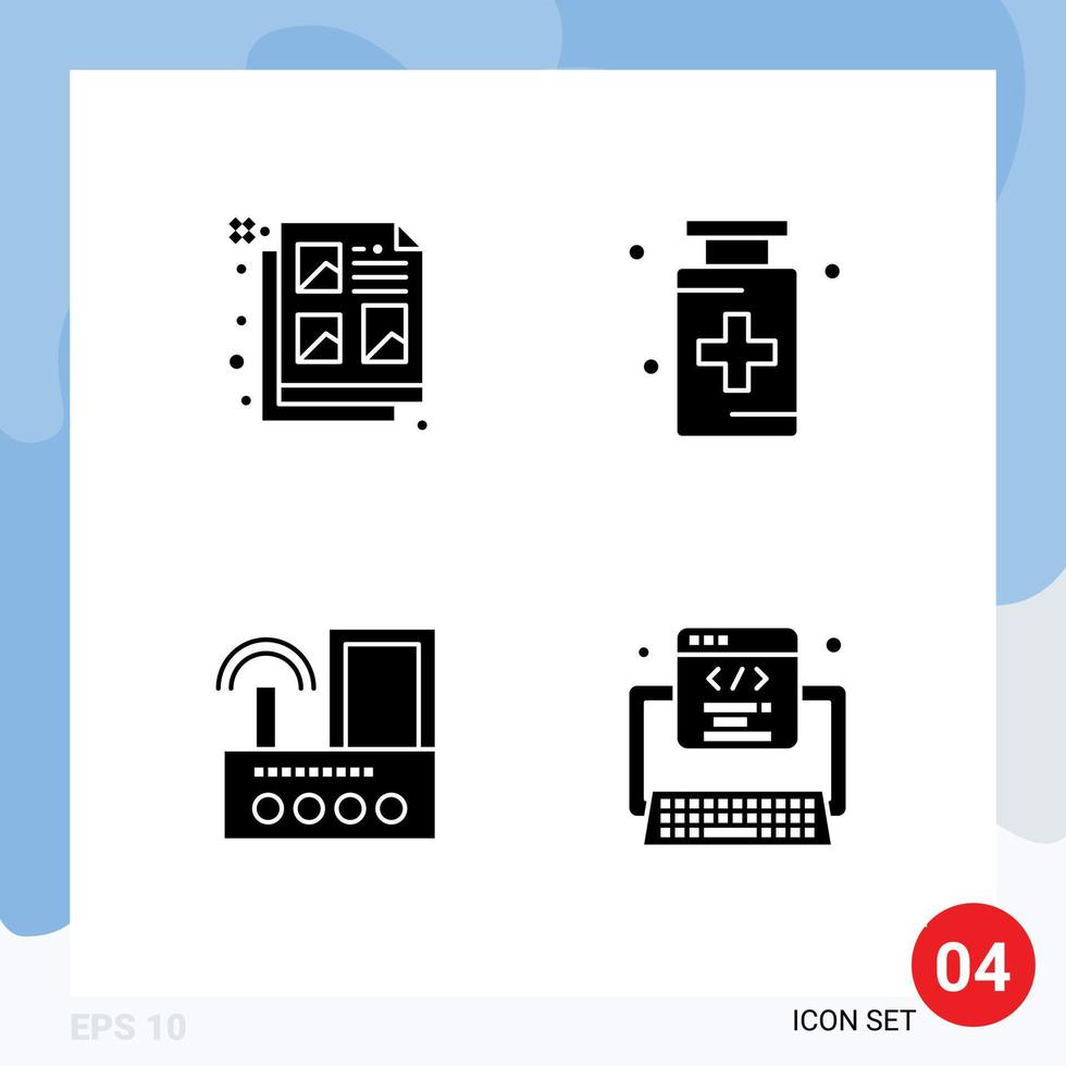 Benutzer Schnittstelle Pack von 4 Basic solide Glyphen von kreativ Router Idee Gesundheit Signal editierbar Vektor Design Elemente