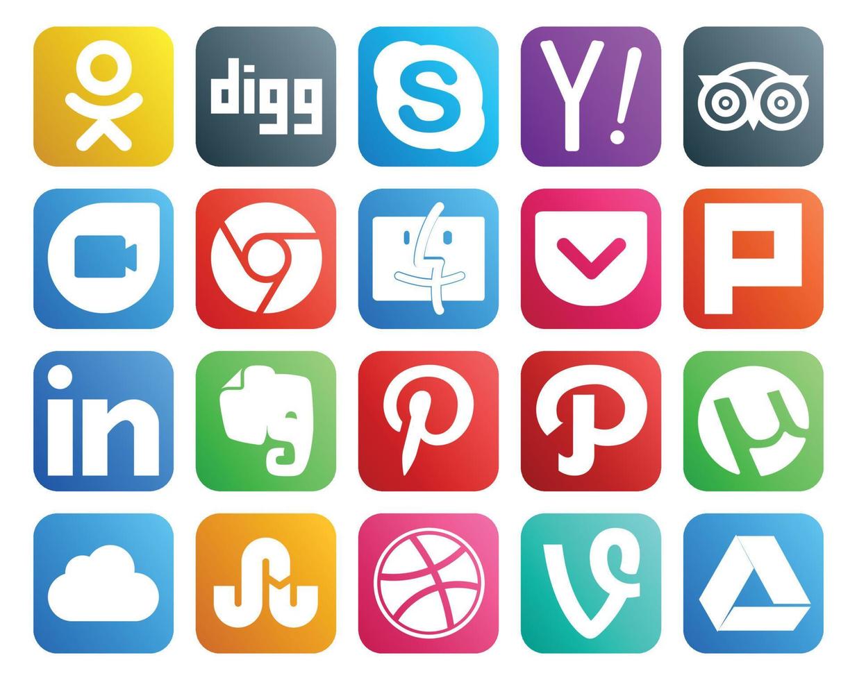 20 Sozial Medien Symbol Pack einschließlich Torrent pinterest Google Duo evernote plurk vektor
