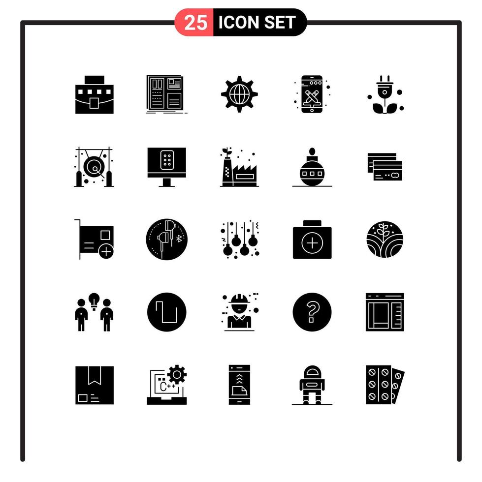 redigerbar vektor linje packa av 25 enkel fast glyfer av plugg smart telefon ui telefon internet redigerbar vektor design element