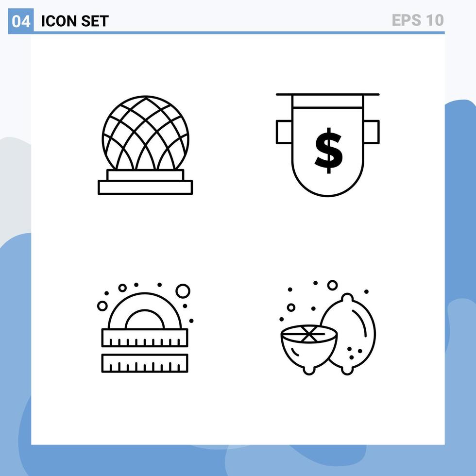 Universal- Symbol Symbole Gruppe von 4 modern gefüllte Linie eben Farben von Gebäude Zeichnung Kuppel Währung Lernen editierbar Vektor Design Elemente