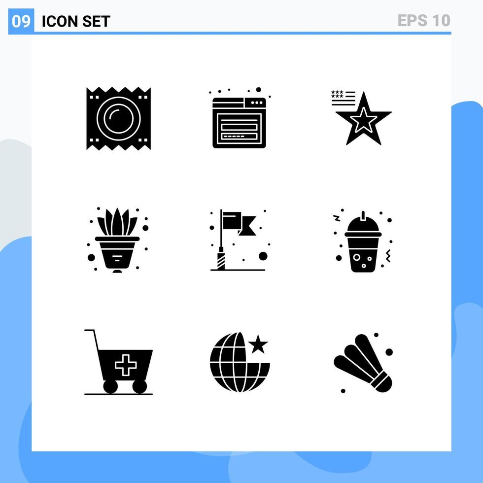 modern uppsättning av 9 fast glyfer pictograph av flagga pott webb växt USA redigerbar vektor design element