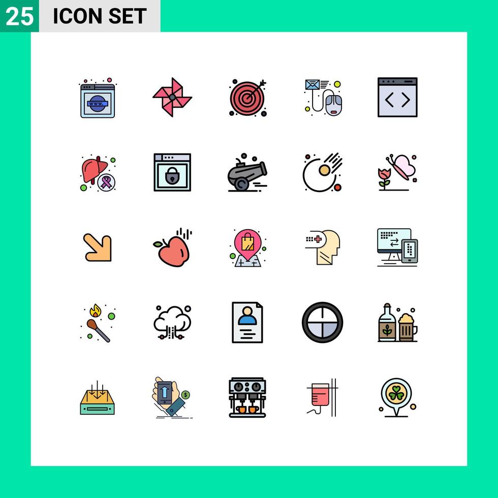 25 thematisch Vektor gefüllt Linie eben Farben und editierbar Symbole von System Inhalt Geschäft Mail Datei editierbar Vektor Design Elemente