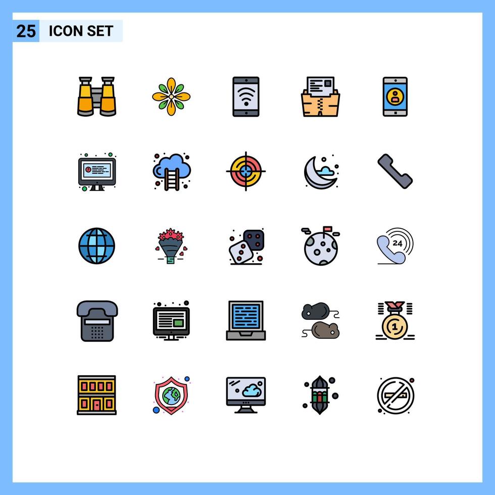 grupp av 25 fylld linje platt färger tecken och symboler för Ansökan fil holi dokumentera blixtlås redigerbar vektor design element