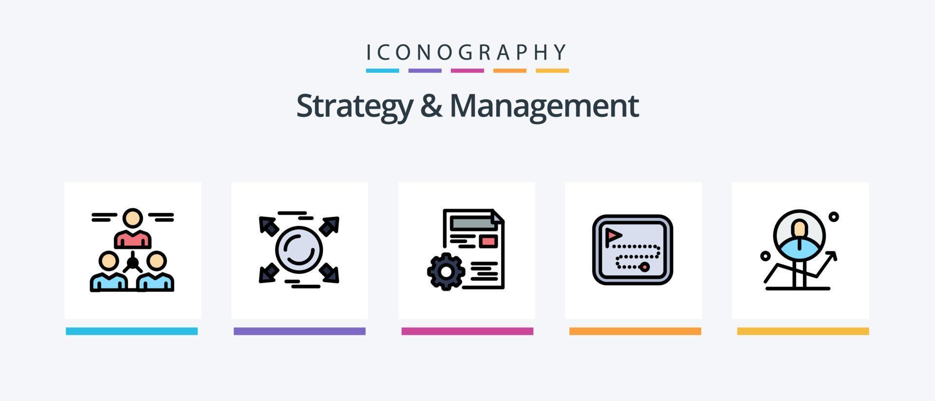 Strategie und Verwaltung Linie gefüllt 5 Symbol Pack einschließlich unterzeichnen. Tafel. Team. Fort. Strategie. kreativ Symbole Design vektor