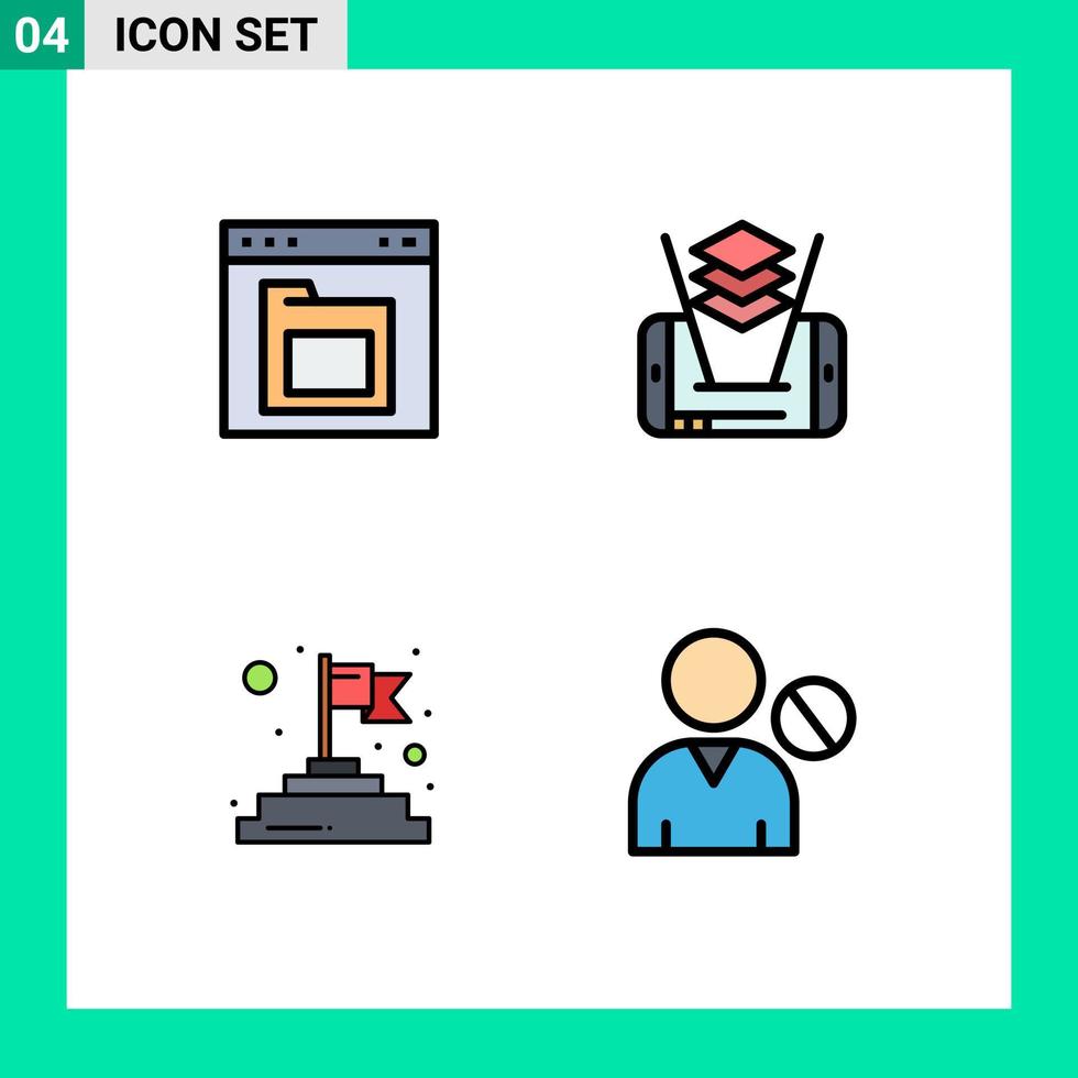 uppsättning av 4 vektor fylld linje platt färger på rutnät för browser flagga mapp cell avatar redigerbar vektor design element