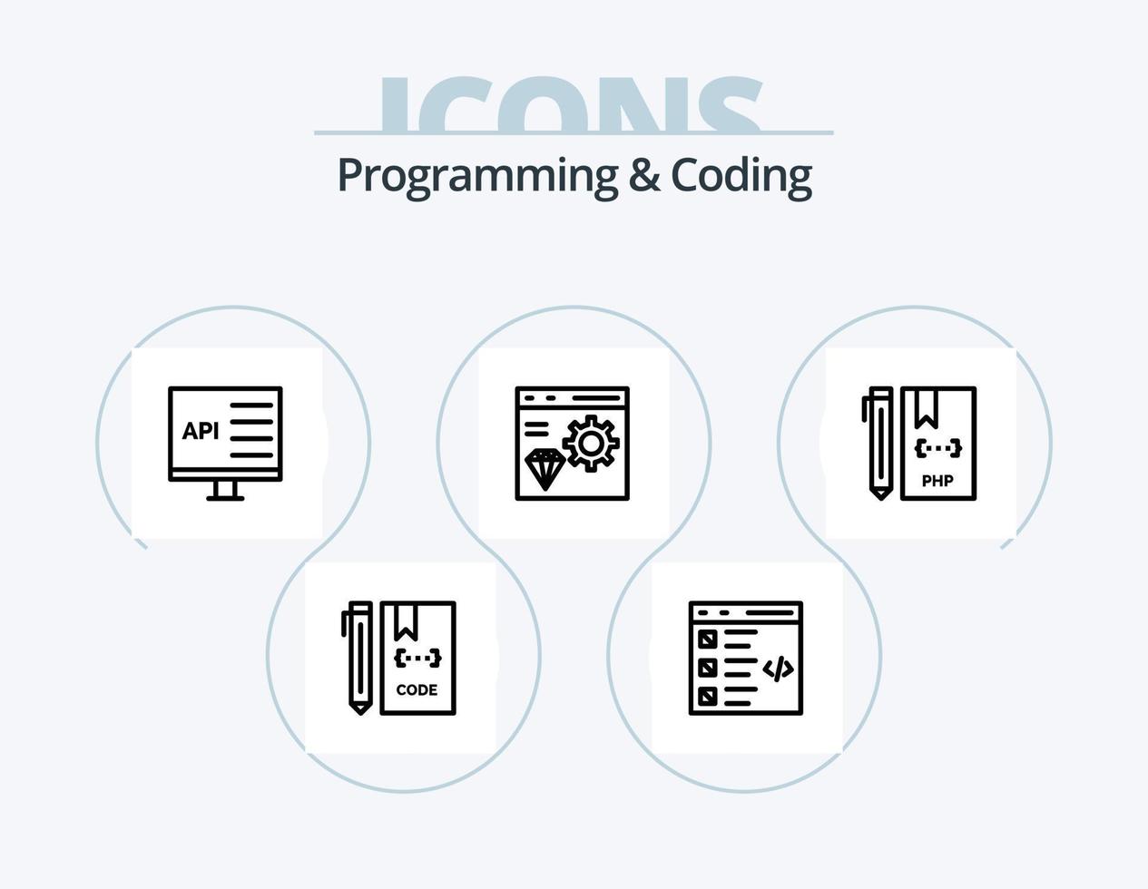 programmering och kodning linje ikon packa 5 ikon design. utveckla. koda. utveckla. utveckling. kodning vektor