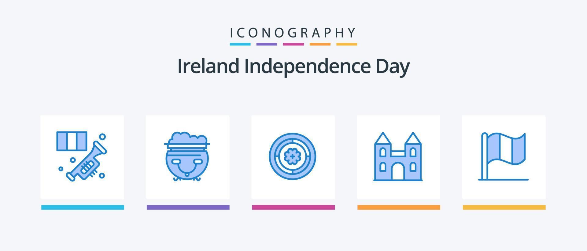 irland oberoende dag blå 5 ikon packa Inklusive flagga. kyrka. amerikansk. katedral. solros. kreativ ikoner design vektor