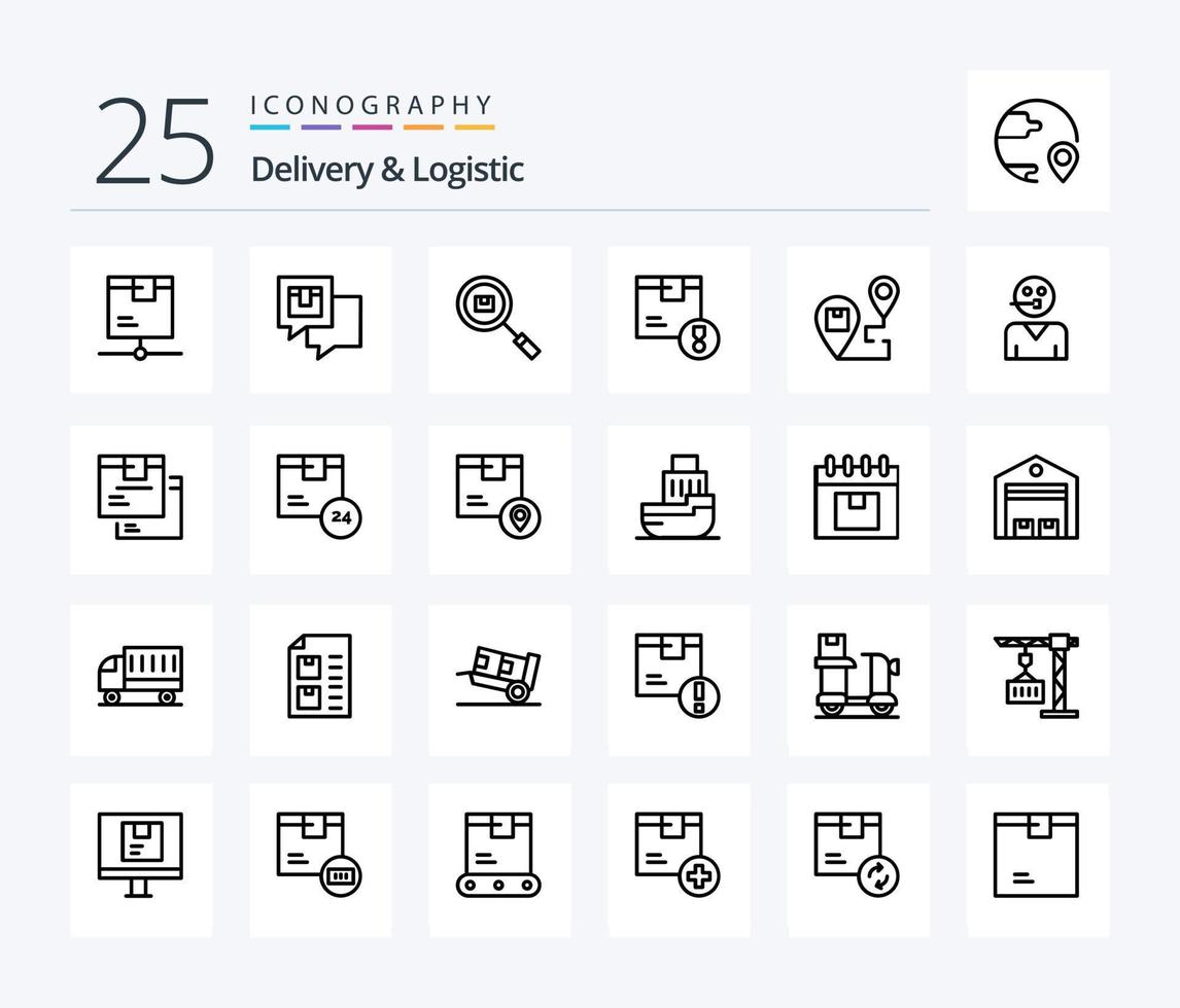 Lieferung und logistisch 25 Linie Symbol Pack einschließlich Lieferung. Leistung. Botschaft. suchen. finden vektor