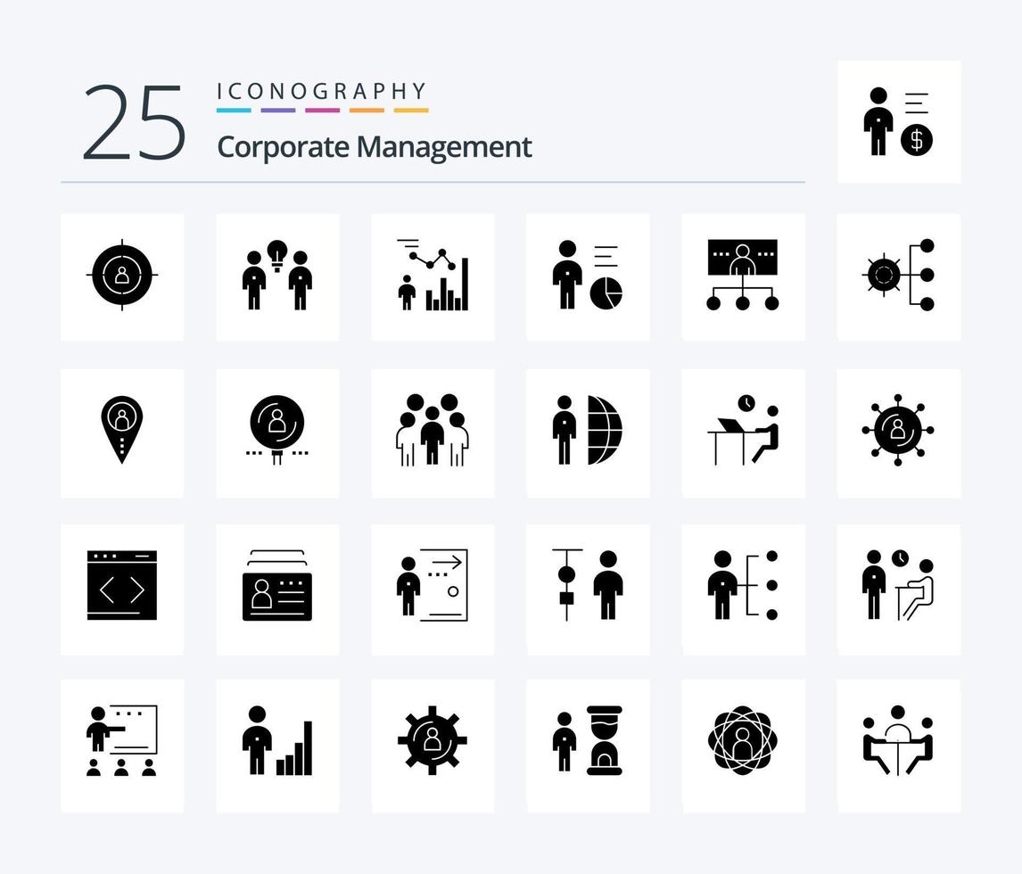 företags- förvaltning 25 fast glyf ikon packa Inklusive ledarskap. företag. team. person. effektivitet vektor