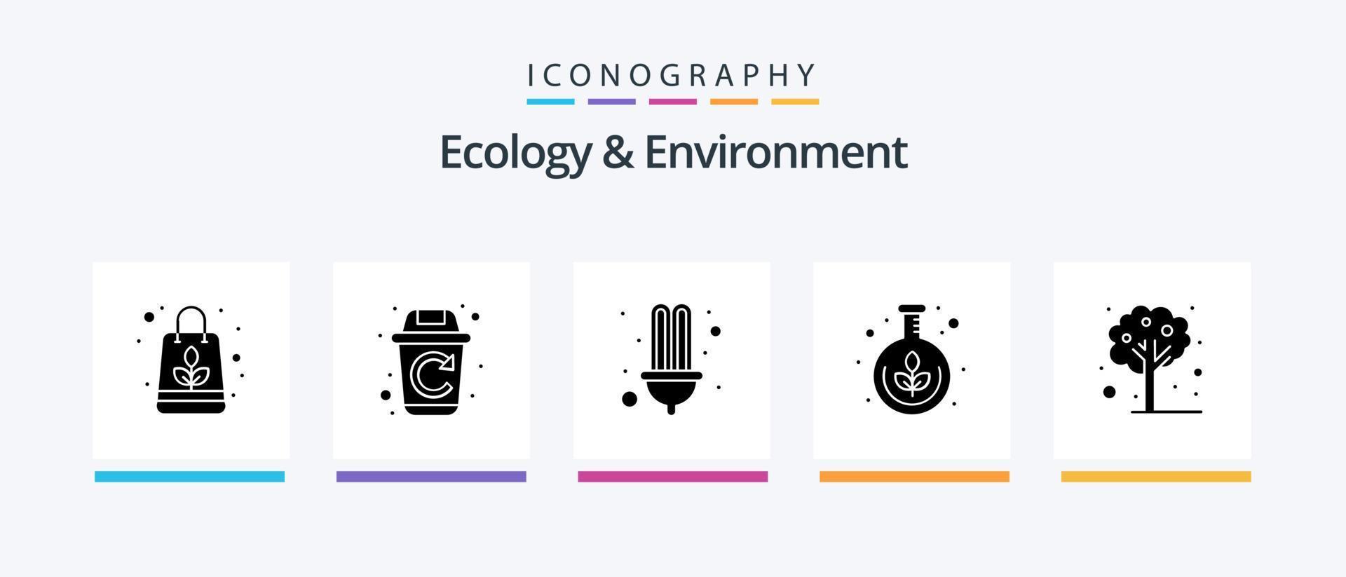 ekologi och miljö glyf 5 ikon packa Inklusive sommar. natur. energi. vetenskap. laboratorium. kreativ ikoner design vektor