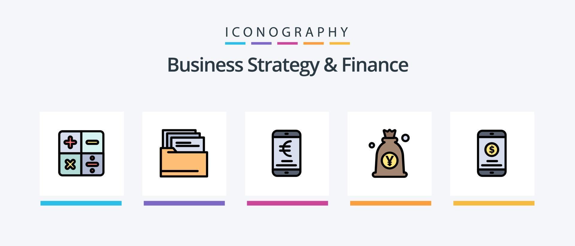företag strategi och finansiera linje fylld 5 ikon packa Inklusive högtider. tid . mobil pengar . schema .. kreativ ikoner design vektor