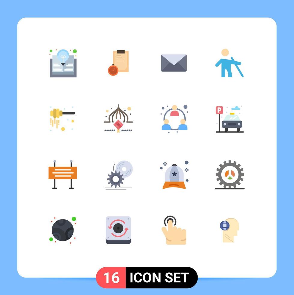 mobil gränssnitt platt Färg uppsättning av 16 piktogram av honung pinne e-post människor blind redigerbar packa av kreativ vektor design element