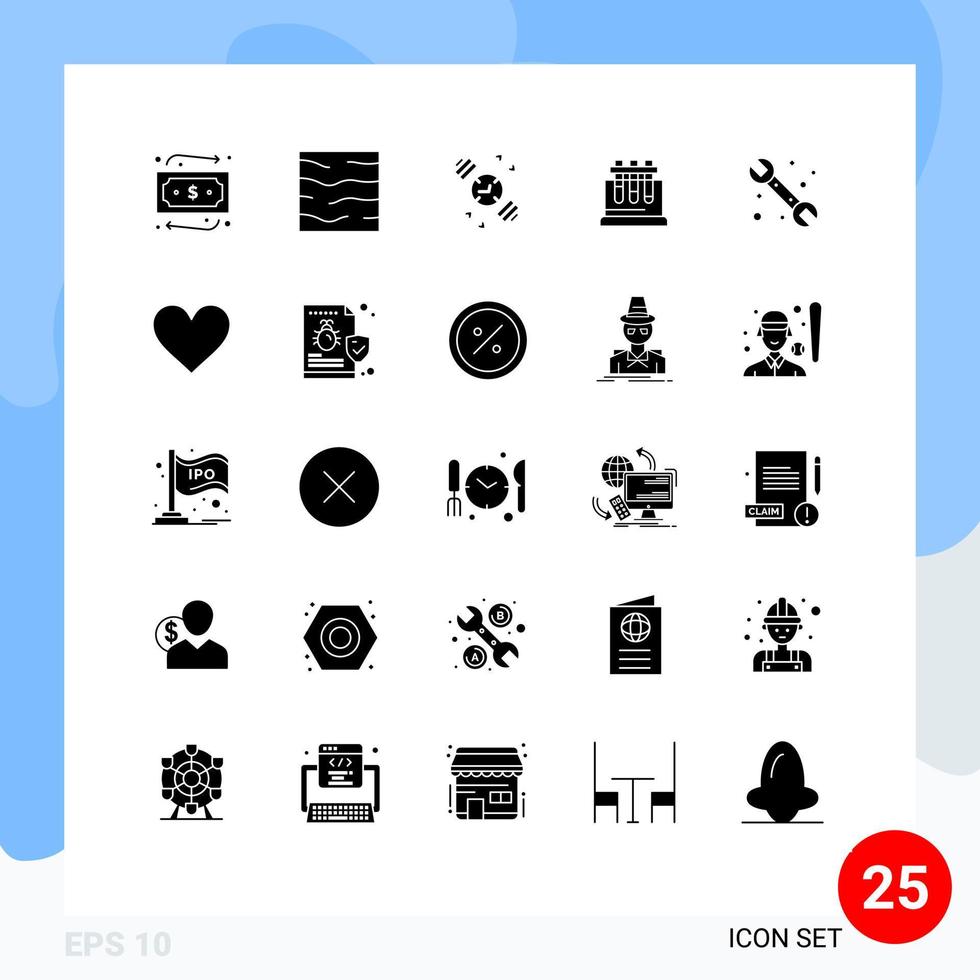 25 fast glyf begrepp för webbplatser mobil och appar VVS mekanisk Kolla på vetenskap testa redigerbar vektor design element